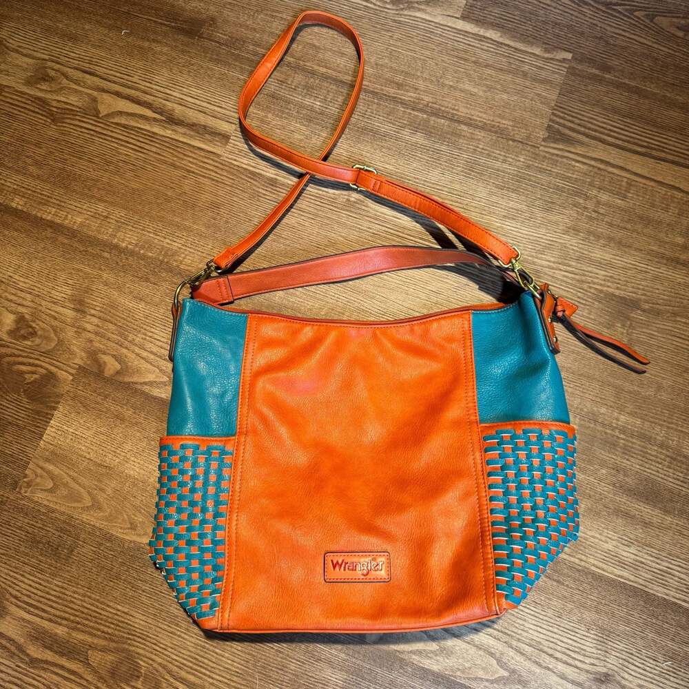 Wrangler Orange & Turquoise Tote Crossbody Shoulder Bag Western Boho